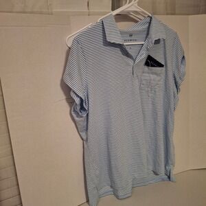RENWICK Women's XL Blue White Stripe Short Sleeve Polo Shirt Folds of Honor
